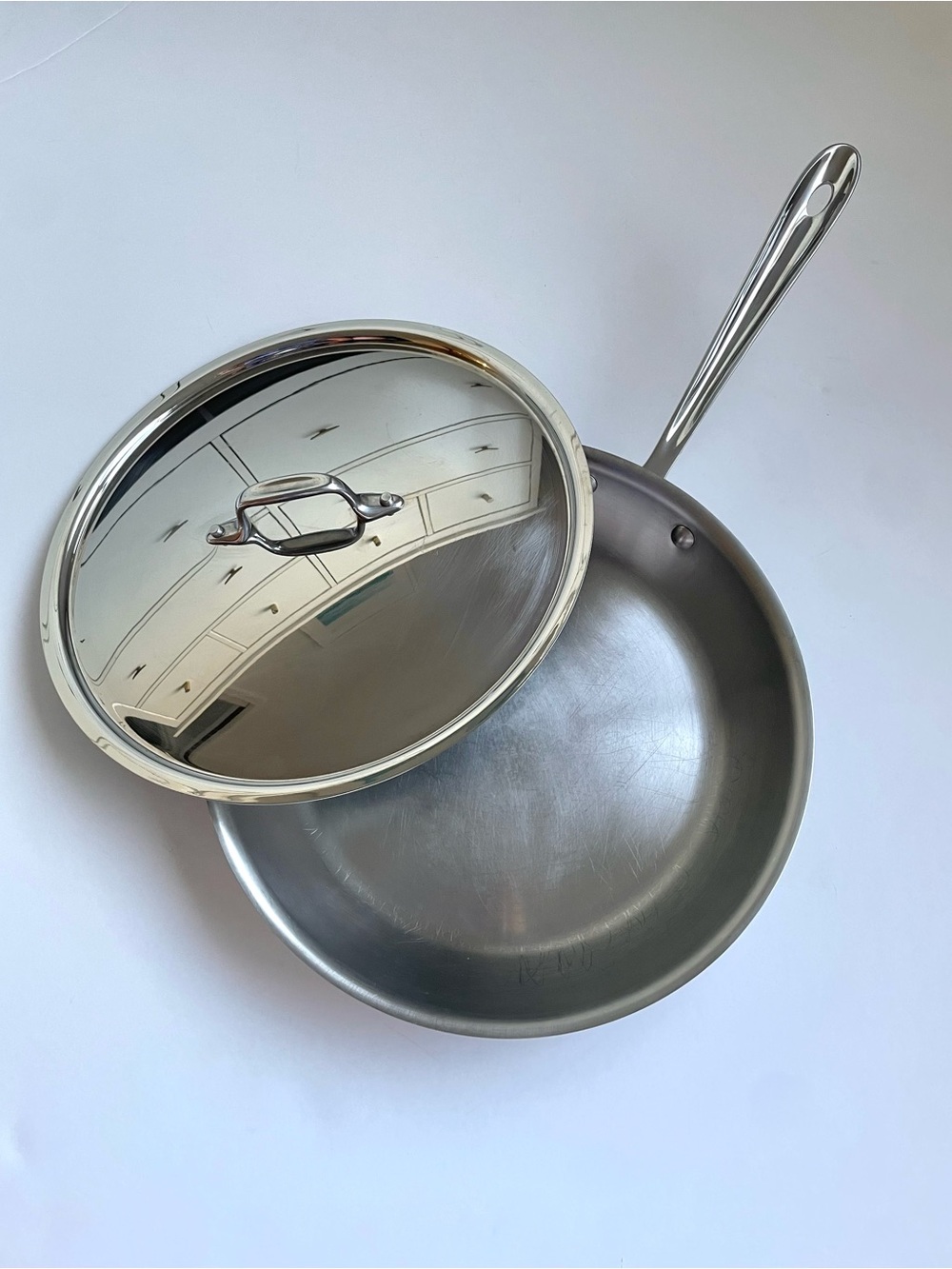 All-Clad D3 Stainless Steel 12" Frying Pan with Lid, EUC